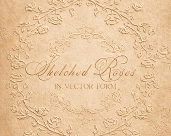 Editable Roses Frame, Chinoiserie Line Art, Wedding Invitation Logo (Instant Download)