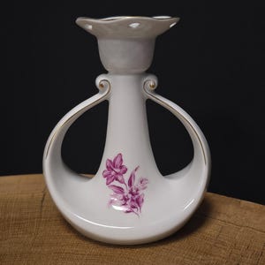 Vintage porseleinen kandelaar – B&G Copenhagen Denmark – handbeschilderd met bloemen 503 – Deens huisdecor uit het midden van de eeuw