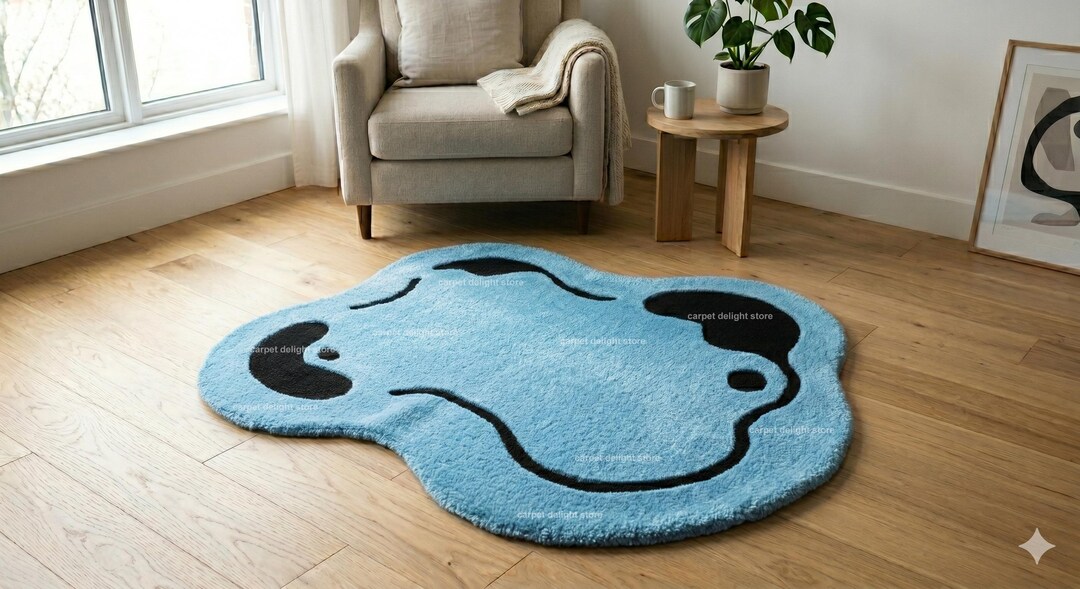 Puddle Rug Shape Sky Blue Puddle Rug, Irregular Cloud Tufted Carpet, Modern Blob Area ...