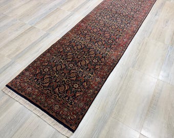 Herati Hand Knotted Wool Runner Rugs: Blue Traditional Oriental Persian Carpet 3x16, 3x12