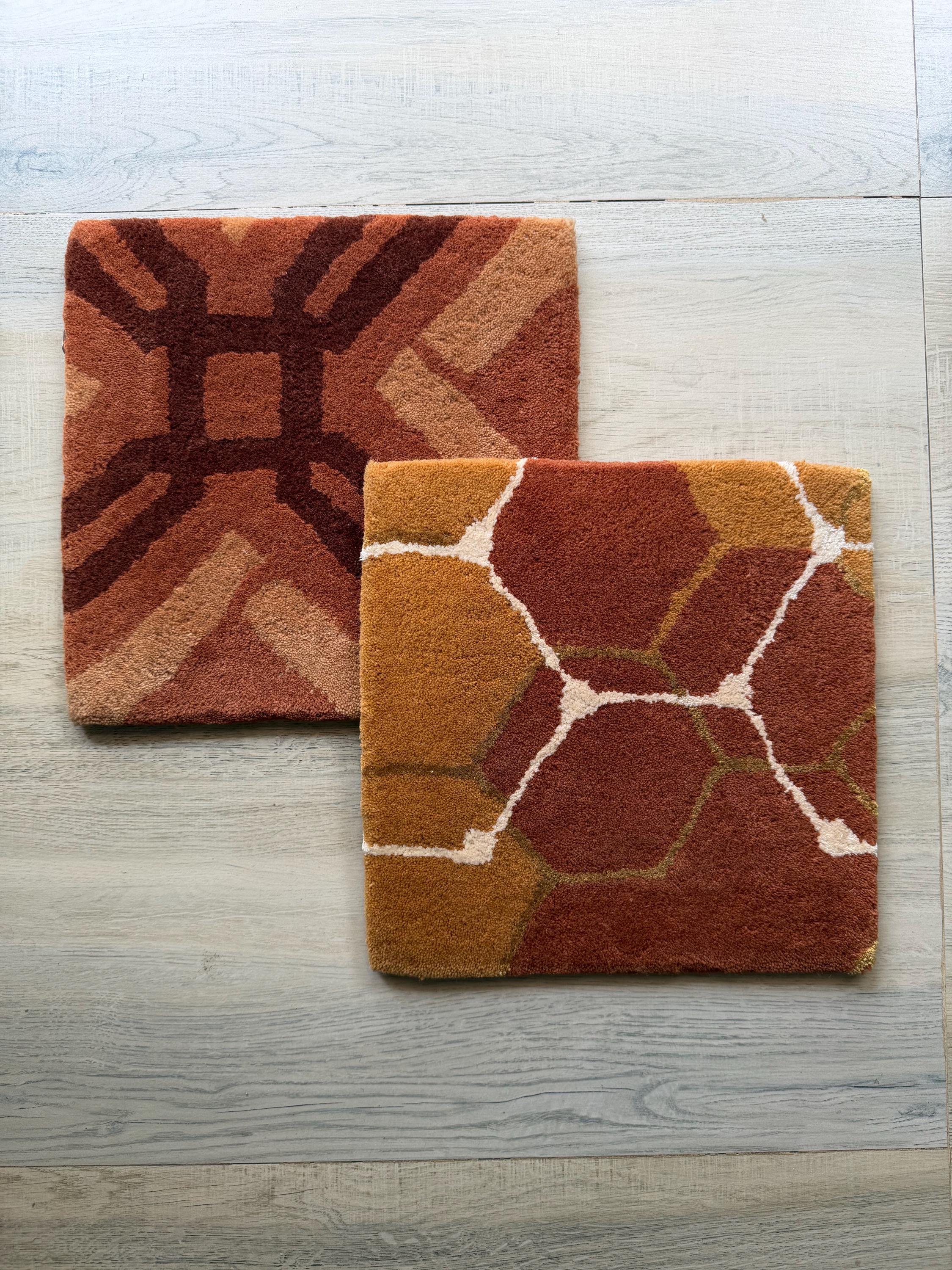 Hand-tufted Wool Rugs: Terracotta Orange Geometric Square Placemats Set ...