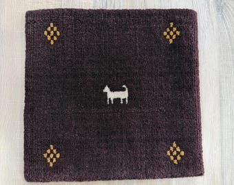 Handmade Gabbeh Small Wool Rug: Chocolate Brown Persian Square Placemat 30x30 cm