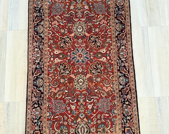 Bidjar Hand Knotted Wool Rug: Rust Blue Persian Oriental Medallion Small Carpet 3x5