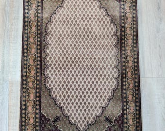 Mir Hand-Knotted Wool Rug: Beige Traditional Afghan Paisley Carpet 2'9"x4'5"