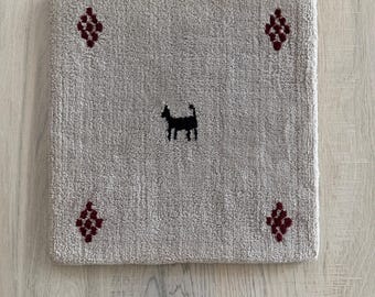 Handmade Gabbeh Small Rug Wool Cotton: Warm Beige Oriental Square Placemat 30x30 cm
