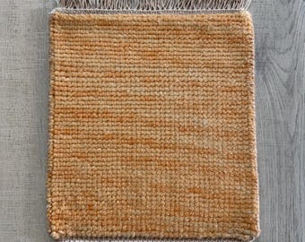 Handmade Small Wool Rug: Solid Soft Peach Square Placemat 30x30 cm