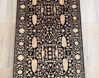 Persian Style Hand Knotted Wool Viscose Rug: Gold Oriental Carpet 3x5 and 2'4"x4'6"