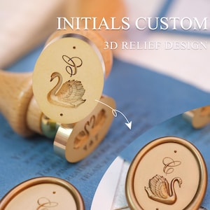 3D Swan Relief Wax Seal Stamp, Custom Initial Laser Engraved Wax Stamp for Wedding & Gifts
