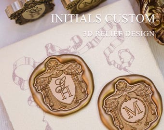 Vintage European 3D Family Crest Wax Seal Stamp | Custom Personalized Monogram Wax Seal for Invitations