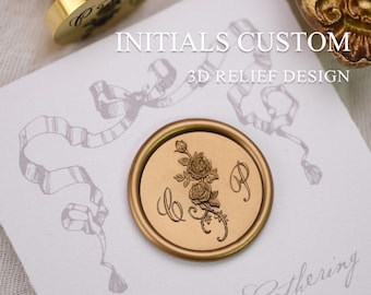 Custom Rose Wax Seal Stamp - Initials personalized 3D design for wedding invitations