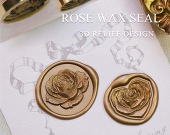Rose Wax Seal Stamp, 3D Relief Floral Seal for Wedding Invitations, Envelopes, Gift Wrapping