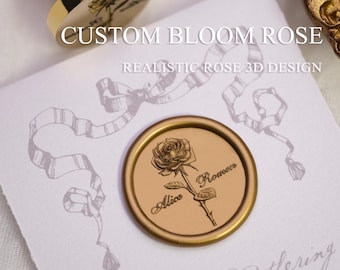 Custom Brass Rose Wax Seal Stamp - 3D Floral Wedding Invitations