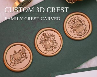 3D Wax Seal Stamp with Custom Family Crest | Laser Engraved from Your Image | One of a Kind Wedding & Heraldry Gift