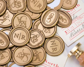 Monogram Wax Seal Stickers | Minimalist Custom Initials for Wedding Invitation