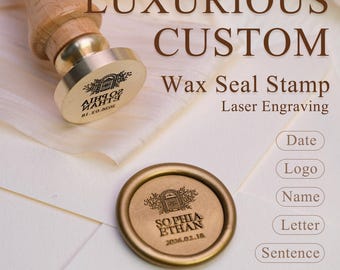 Custom Laser Engraved Wax Seal Stamp: Wedding Invitations, Logo, Monogram