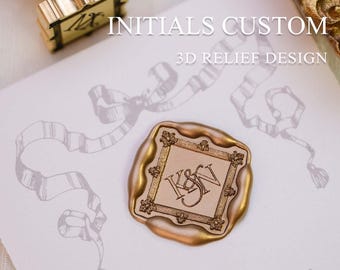 3D Embossed Border Custom Initial Wax Seal | Personalized Laser Engraved European Style Wax Seal Stickers
