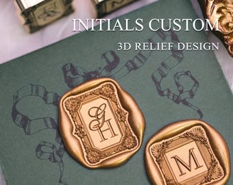 Custom 3D Wax Seal Stamp: Vintage EU border, Initials Design, Wedding Invitation
