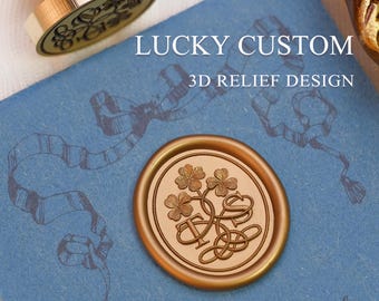Custom Initials Clover Wax Seal Stamp | 3D Embossed Lucky Charm Wax Seal for Wedding Invitations