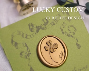 Custom 3D Wax Seal Stamp, Lucky Clover Design, Elegant Wax Seal for Wedding Invitations & Romantic Stationery