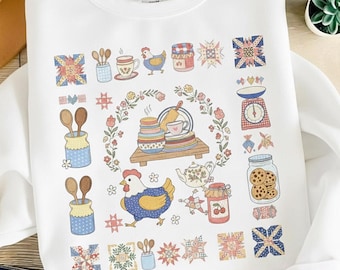 Grandma Core Hen in Nest PNG,Vintage Cottagecore T-Shirt Design, Retro Chicken Digital Download, Trendy Granny Sweater Art, Rustic Farmhouse