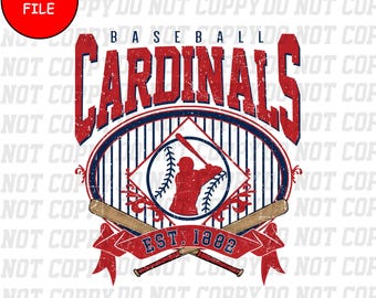 Cardinals Baseball Vintage 1882 PNG, Arte de Silhueta de Rebatidas Retro, Camisa Clássica do Time Cardinals para Download Digital