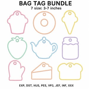 ITH Baking Bag Tag Broderipaket, Cupcake Donut Glass Jordgubb Tekanna Syltburk Ugnsvante Kaka och Bröd Broderidesigner