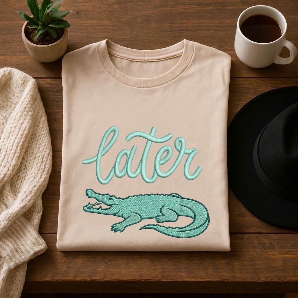 Alligator Script Later Gator Embroidery Design, Minimal Script Alligator Embroidery File ...