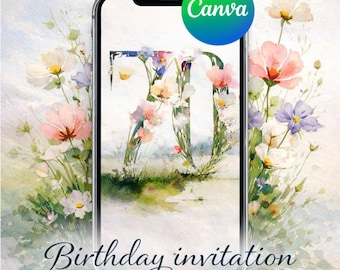 Editable 70 Years in Bloom – Animated Garden Party Invitation  | Canva Template, Digital Download