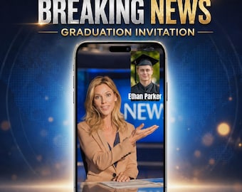 Custom Graduation Invitation Video, Breaking News Style, Class of 2026 Evite (Digital)