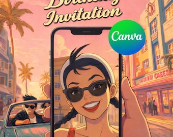 Retro Rock and Roll Birthday Invitation Video | Vintage Rockabilly Party Invite | Canva Template, Digital Download