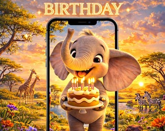 Baby Elephant Birthday Animation | Cute Safari Happy Birthday Video | Kids Birthday Greeting | African Animals Party Clip