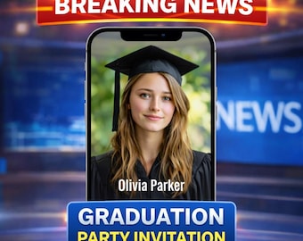 Jej wielka chwila! Spersonalizowane zaproszenie wideo na zakończenie roku szkolnego dla dziewcząt | Motyw z najnowszymi wiadomościami | Projekt uroczystości premium | Szybka dostawa