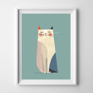 Minimalist Cat Wall Art, Funny Abstract Cat Print, Gouache Cat Illustration, Modern Cat Poster, Cute Animal Art for Kids Room Decor