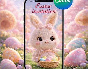 Editable Easter Egg Hunt Invitation Video | Bunny Easter Party Invite | Canva Template, Digital Download
