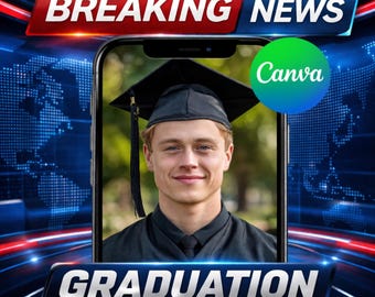 Najnowsze wiadomości: Zaproszenie na ukończenie szkoły dla niego, Zaproszenie na imprezę ukończenia szkoły, Ogłoszenie o ukończeniu szkoły na iPhone'a, Klasa 2026, Szablon Canva