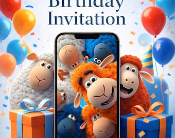 Individuelles niedliches Schaf-Geburtstags-Einladungsvideo, lustige moderne animierte einladen, sprechende Schaf-Geburtstagsvideo, digitale Party-Einladung