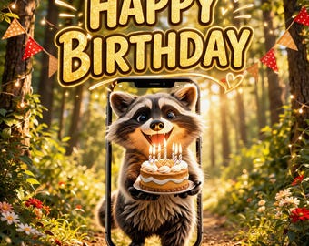 Magical Forest Birthday Invitation | Cute Raccoon Party Theme | Birthday  Digital Message | cartoon 15 sec