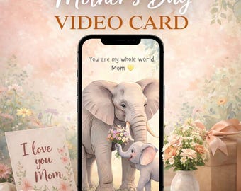Mother’s Day Video Card – Cute Elephant Animation, I Love You Mom Digital Greeting, Emotional Gift for Mom | cartoon 17 sec