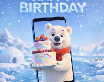 Cute Polar Bear Sings & Dances – Birthday Greeting | Animated Birthday Wishes  | Birthday  Digital Message | cartoon 14 sec