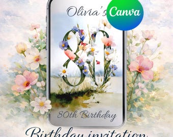 Editable 50 Years in Bloom – Animated Garden Party Invitation  | Canva Template, Digital Download