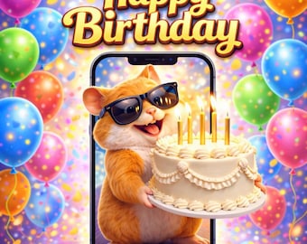 Happy Birthday Video with Cute Hamster| Birthday  Digital Message | cartoon 15 sec