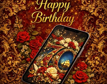 70th Birthday Video E-card | Elegant Happy Birthday Animation | Luxury Digital Birthday Cad | Animated Phone Greeting