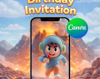 Edytowalne wideo z zaproszeniem urodzinowym w stylu Brawl Stars | Zaproszenie na imprezę przygodową dla dzieci | Szablon Canva, wersja cyfrowa do pobrania