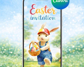Editable Easter Egg Hunt Invitation Video | Bunny Easter Party Invite | Canva Template, Digital Download