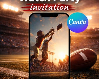 Editable American Football Watch Party Invitation Video | Game Day Party Invite | Birthday Invitation | Canva Template, Digital Download