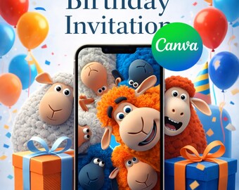Bearbeitbares süßes Schaf-Geburtstagseinladungsvideo | Lustige moderne animierte einladen | Canva Vorlage, digitaler Download