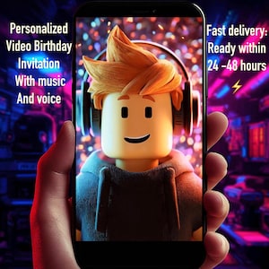 Custom Video Roblox Style Party Birthday Invitation | Personalized Kids Party Invite with Music and voice | Fast Delivery
