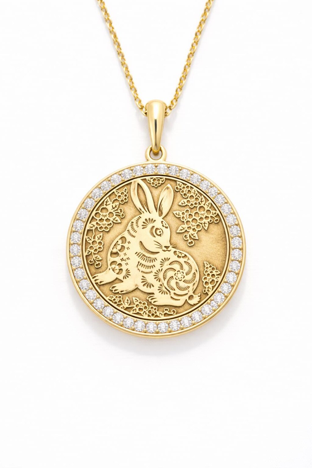 Moissanite Gold Rabbit Medallion Necklace | Luck & Abundance Jewelry - Etsy