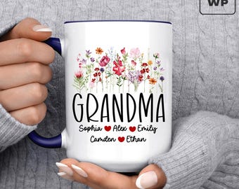 Personalized Grandma Mother Day Mug, Custom Grandma with Kids Names Mug, Gift for New Grandma M0006