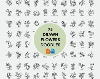 Pacchetto di 75 disegni floreali realizzati a mano, stile minimalista botanico (SVG PNG)